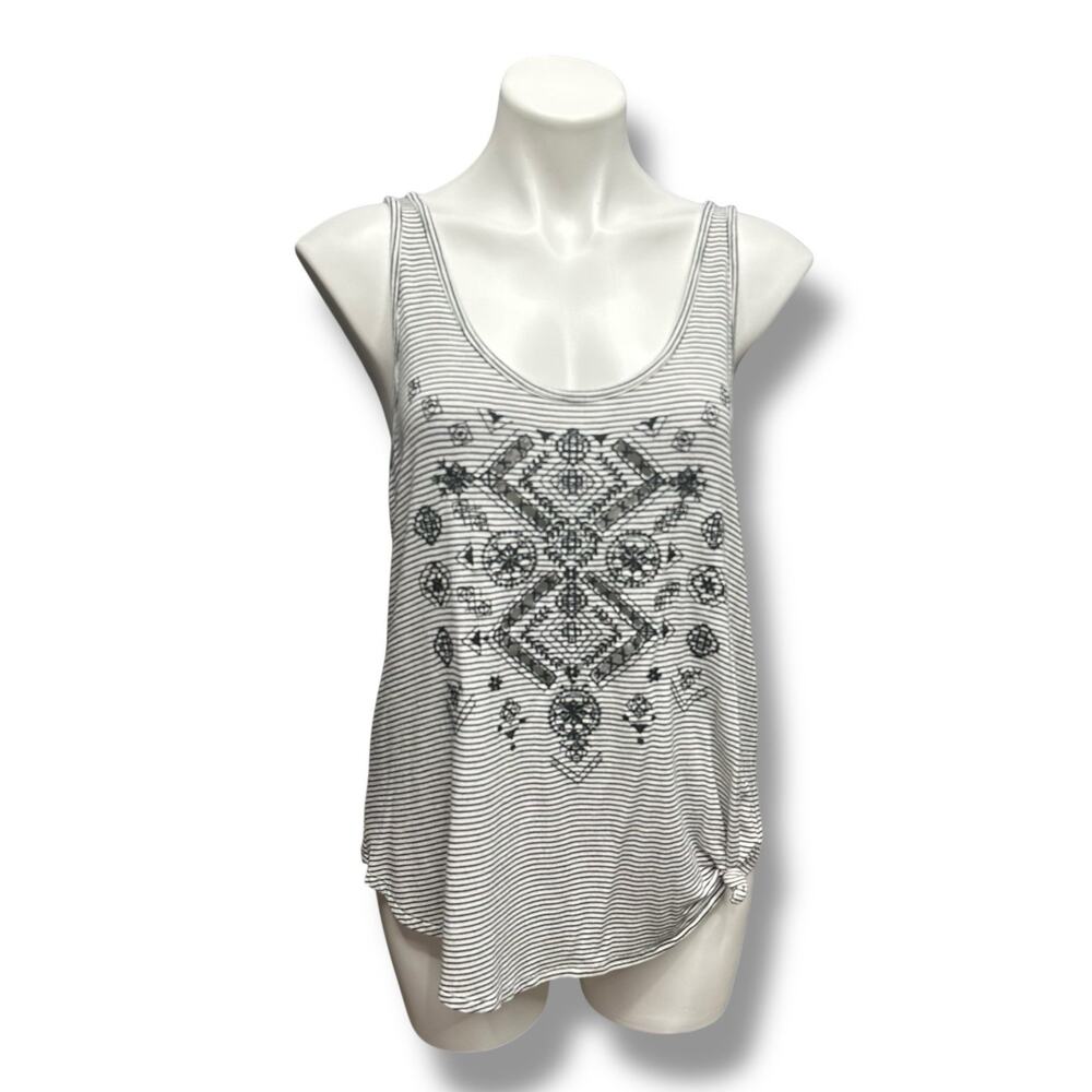 EYESHADOW Tank Top Women's Sleeveless Size L Stripped Embroidered Cut Outs Boho